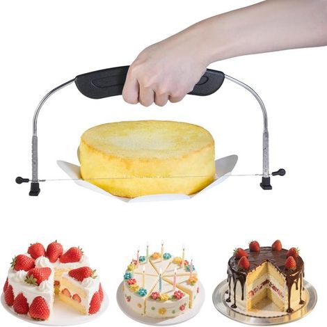 Coupe-gâteau - Scie à gâteau - Trancheuse à gâteau - Niveleuse à gâteau - Coupe-gâteau réglable - Séparateur à gâteau - 9 hauteurs réglables - Acier inoxydable - Longueur : 32 cm - Pour niveler et faç (1/5)