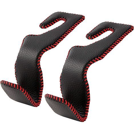 Set di 2 ganci in pelle per poggiatesta auto, per sedile posteriore, borsa, borsa della spesa e altro, nero e rosso (1/5)