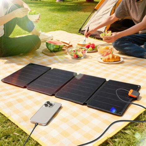 Faltbares 36-W-Solarladegerät, tragbares Solarpanel, USB-C- und USB-A-Anschlüsse, wasserdicht (IP67), 89,8 x 27,9 x 1 cm, Grau