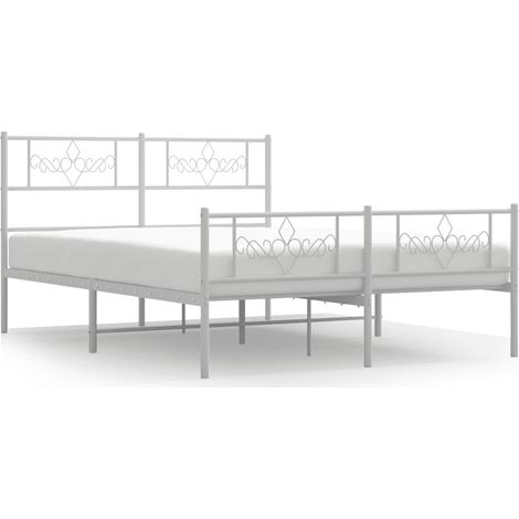 Lit double Lit adulte Cadre de lit métal sans matelas et pied de lit blanc 140x200 cm (1/5)