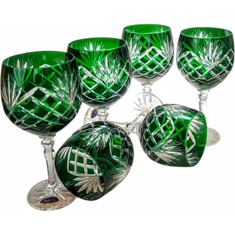 Copas de vino de cristal esmeralda de 280 ml con diseño de piña. (1/5)