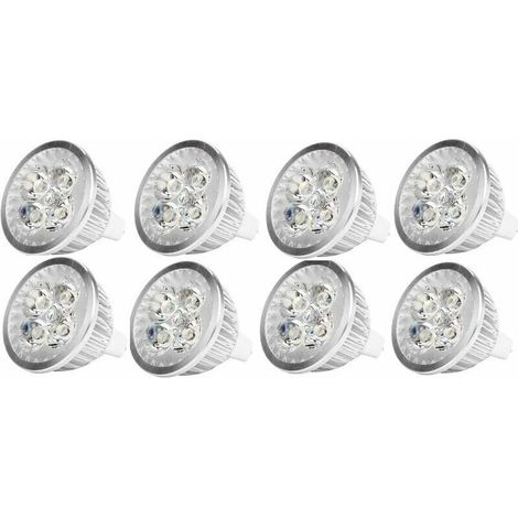 Ampoule LED MR16 4Watt Ampoule spot LED 12V 4W culot MR16 GU5.3, utilisée pour l'éclairage paysager, équivalent à une lampe halogène de 50 watts, blanc froid, 8 packs (1/4)