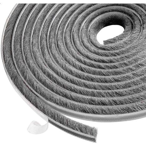 SABIR 6m bande de brosse, Joint brosse adhésif autocollante coupe-vent et anti-poussière pour fenêtres et portes mobiles, Largeur 9mm x Hauteur 9mm, Gris (1/5)