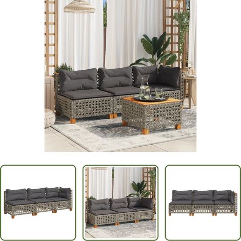 Gartenmöbel -  Gartensofa mit Kissen 3-Sitzer Grau Poly Rattan (1/5)