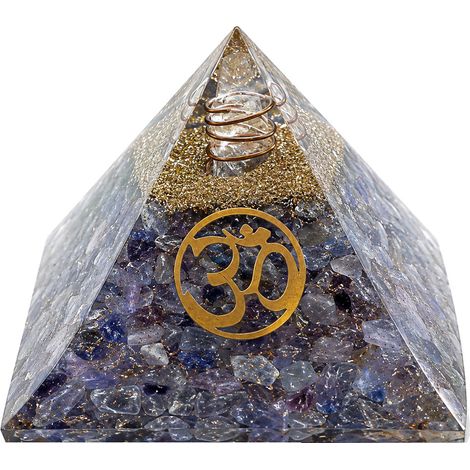 Pyramide Orgonite Agate Bleue avec symbole OM 5 cm