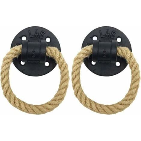 Anneau Darmoire Rétro Tire Anneau de Traction de Porte en Bois Rustique Poignée de Traction Darmoire Classique en Fer Forgé Vintage Anneau de Traction de Corde de Chanvre,(2Pcs ,le noir) (1/4)
