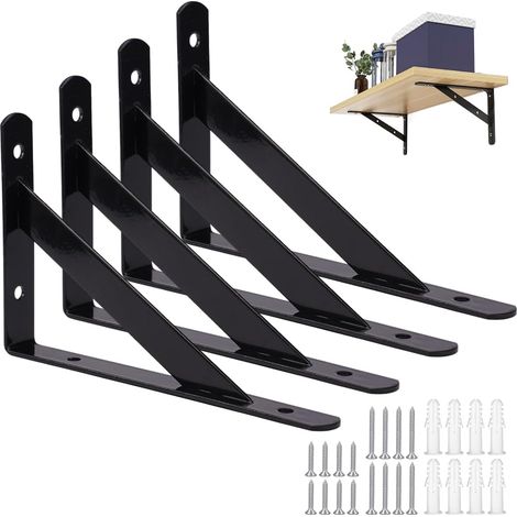 4 Pièces Équerres Étagère de Fixation Murale, 150 x 95mm Equerres Etageres Murale, Supports Équerre D'étagère Fixation, Tablette Murale à Suspendre 90 Degrés avec vis pour Bibliothèque Salon Chambre (1/5)
