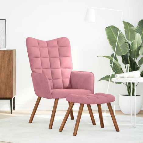 Chaise de relaxation avec tabouret Rose Velours (1/5)