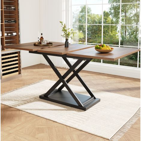 Mesa extensible de comedor 120-160 x 80 x 75 cm, MDF y metal, nogal y negro DESVIAE (1/5)