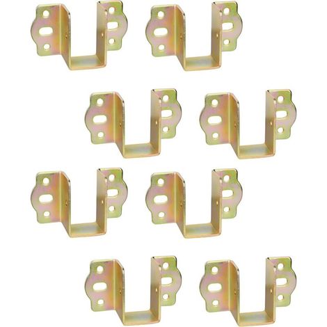 CCYKXA 8-Piece Central Fixing Brackets for Bed Rail, Wooden Joist Suspension, Metal Width Connectors, Chrome Yellow Bed Frame Fitting
