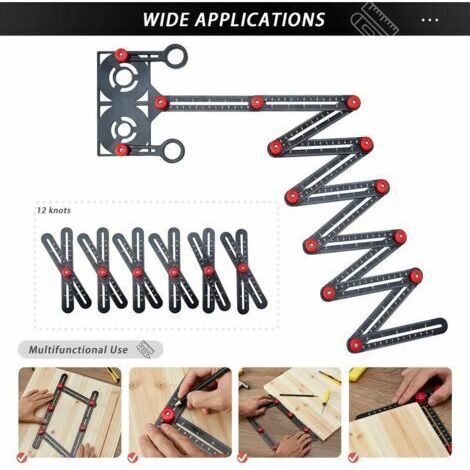 Règle de mesure multi-angles, 12 côtés précis en alliage d'aluminium, outil de mise en page de gabarit avec poinçon, outil de perçage pour les constructeurs, artisans, charpentiers, bricoleurs (C) (1/4)