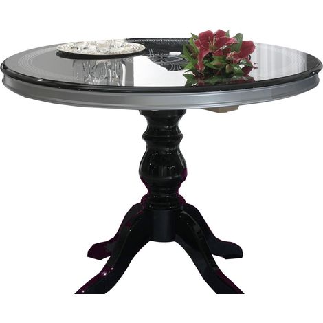 Table à manger ronde bois brillant noir et gris Venus (1/3)
