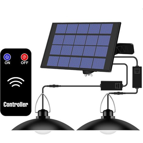 Lampe solaire suspendue d'extérieur avec 1 ampoule, télécommande manuelle, résistante à l'énergie solaire et étanche IP65, lampe solaire suspendue avec minuterie, noir blanc chaud 3500K [Classe énergé