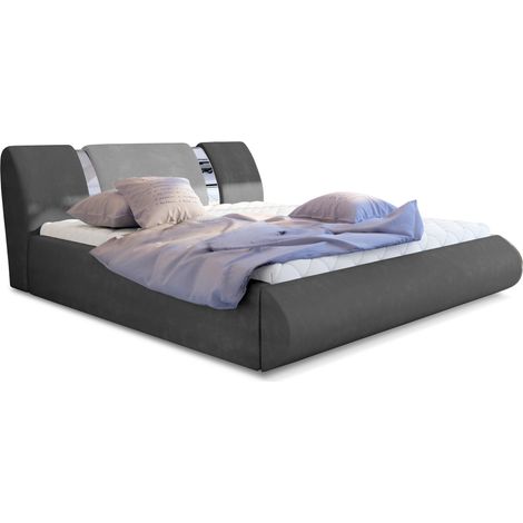 Lit coffre 180x200 tissu gris foncé-clair et métal chromé Flavien (1/4)