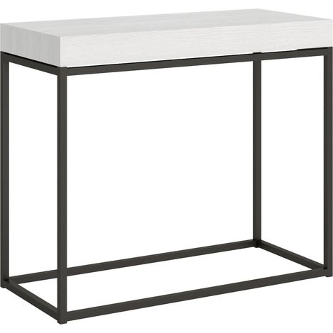 Console extensible blanche et pieds fins métal anthracite 45 à 196cm Noro-3 rallonges fines (1/5)