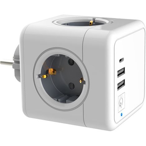 Cube Multiprise Avec Protection Antisurtension - 5 Prises - 3680 W - Compatible Prises Allemandes 4 8 Mm - Blanc (1/5)