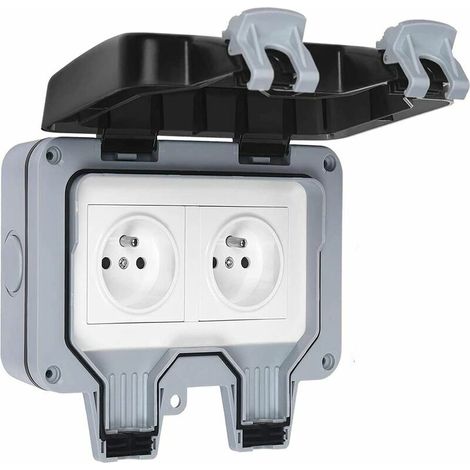Prise Électrique Extérieure Étanche IP66, Double Prise Murale 16A pour Jardin et Terrasse (1/4)