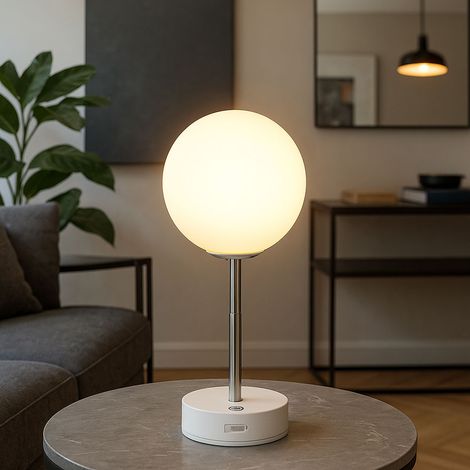 Tischleuchte Nachttischlampe Höhenverstellbar LED Akku USB Kugel Touchdimmer