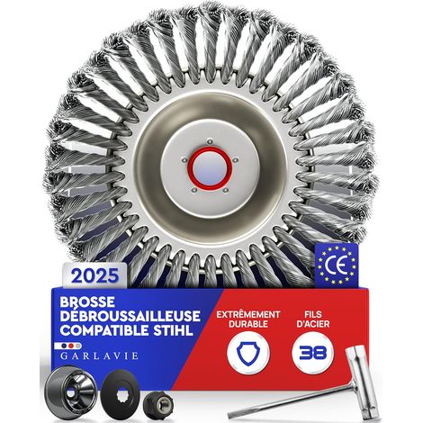 1 - Tête De Débroussailleuse - Brosse Métallique - Alésage 25,4 Mm - Pour Mousse Et Mauvaises Herbes - Usage Jardin - Argent - 25,4 Cm (1/5)