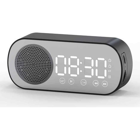Digitaler Wecker Kabelloser Bluetooth-Lautsprecher FM Radio Subwoofer Musikspieler(Noir)