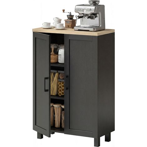 Buffet étroit salon, noir, 60x30x90cm, 2 portes, armoire cuisine, étagère réglable, entrée (1/5)