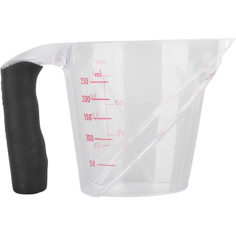 Tasse à mesurer en plastique résistant à la chaleur, biseautée et munie d'une poignée, pour boire, cuisiner et verser des liquides (250 ml). (1/5)