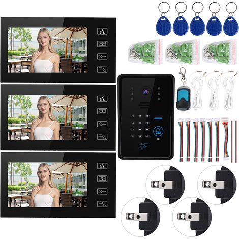 Interphone vidéo filaire 7 pouces avec commande à distance par carte et mot de passe, 110-240V (prise américaine) (1/5)