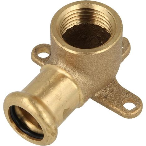 Raccord à sertir laiton rouge coude à plaque 90° 12 mm x 1/2'' FF contour M