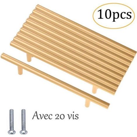Lot de 10 pcs Poignées Meubles Doré Poignee Porte Cuisine - Zaku Boutons de Tiroir Laiton pour Placards centres de trous 160 mm (1/4)