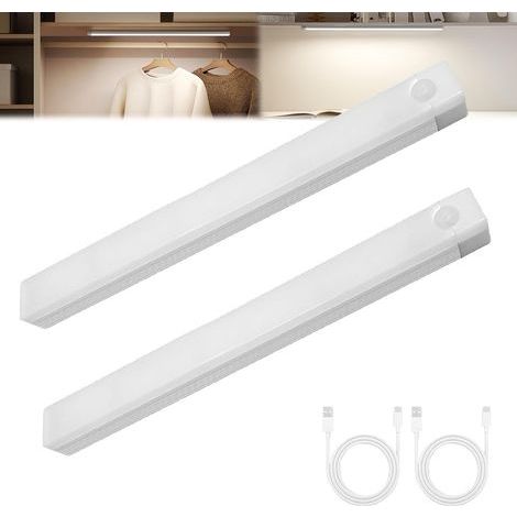 LED Lampe de Placard avec Détecteur de Mouvement 2000mAh Rechargeable USB-C, Éclairage étude de Cuisine Veilleuse Escalier Montage Magnétique (2PCS 6000K 10CM) (1/4)