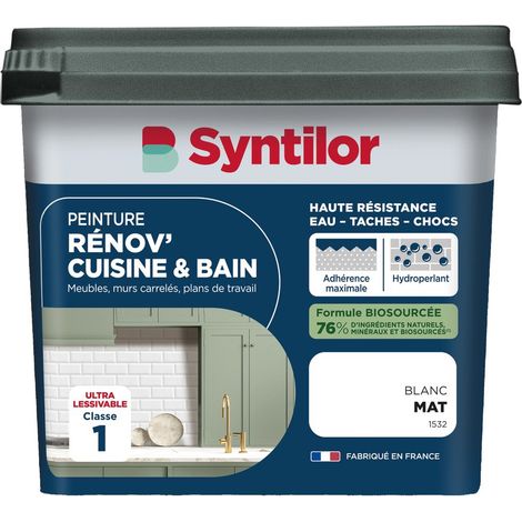 Peinture Rénov' Cuisine & Bain Biosourcée Syntilor 0,75L Blanc Mat (1/5)