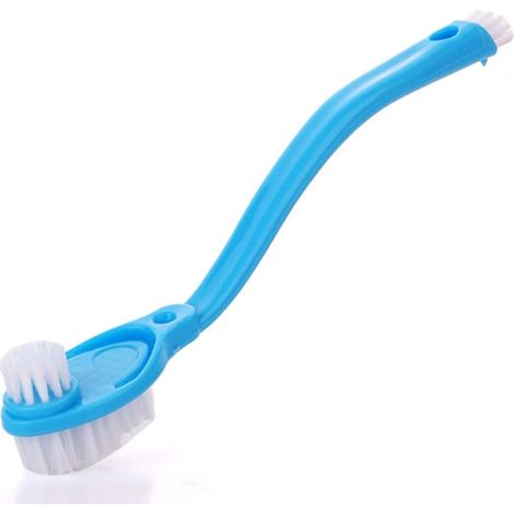Brosse à chaussures double face avec manche long ergonomique, poils souples et durs, grattoir à ongles intégré, idéale pour nettoyer bottes et baskets (1/5)