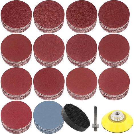 140Pièces Papier Abrasif 50mm 40 60 80 120 180 240 320 400 600 800 1000 1500 2000 3000 Grain, Avec 1 Pièce kit de Tampon de Roue Adaptateur de Tampon de Polissage (1/5)