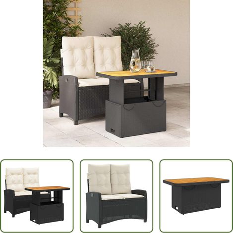 vidaXL Sitzbank - 2-tlg. Garten-Essgruppe mit Kissen Schwarz Poly Rattan (1/5)