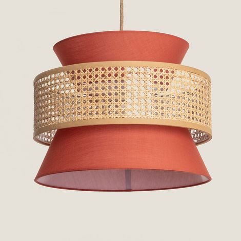 Lampada Sospensione Rattan e Tessuto Chulu Terracotta (1/5)