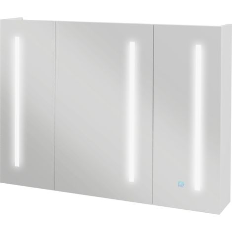 Armoire de toilette avec miroir et éclairage, meuble de rangement avec port USB et étagère réglable, 90 x 15 x 70 cm, blanc