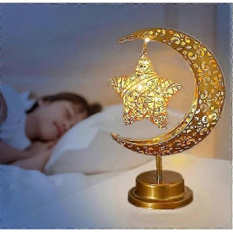 Lampes de table lunaires suspendues, lampe étoile du Ramadan, lampe lunaire enchantée, lampe de chevet à piles, lampe de (1/5)