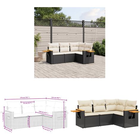 Salon de jardin 4 pcs avec coussins noir résine tressée - Ensemble Salon De Jardin - Meuble Extérieur - Résine Tressée - Rotin Synthétique - Canapé D'extérieur - Home & Living (1/3)