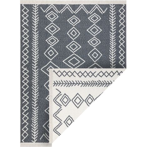 Carpet TWIN 23000 Boho, cotton, double-sided, diamonds Ecological fringes - anthracite / cream grey 80x300 cm
