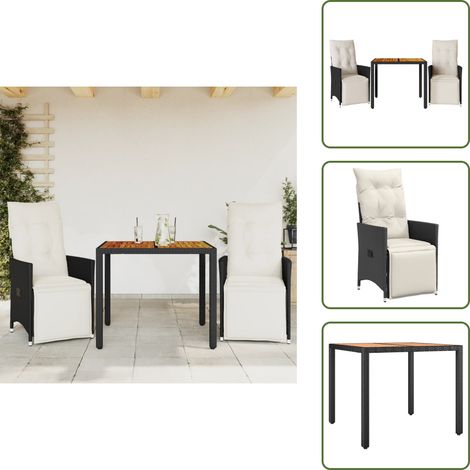 3-tlg. Bistro-Set mit Kissen Schwarz Poly Rattan - Gartenmöbel - Relaxsessel - Loungesessel - Outdoor Möbel - Pool Lounge (1/5)