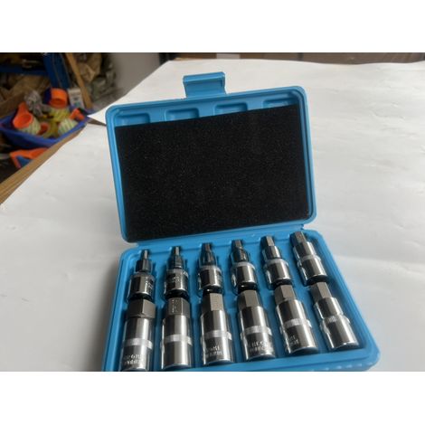 Jeu de 12 Douilles Allen 1/2", Douilles Allen 5, 6, 7, 8, 10, 12, 14, 16, 17, 18, 19, 22 mm, 6 Pans Creux, Six Pans Extérieurs 1/2" avec Mallette en Plastique, bleu