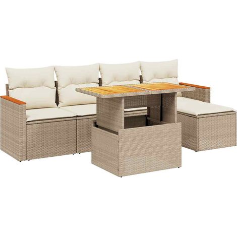 Set Divano da Giardino 6 pz con Cuscini Beige in Polyrattan vidaXL (1/4)
