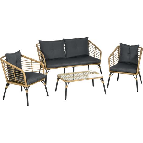 Ensemble meuble de jardin 4 pièces, 3 chaises + 1 table + coussins, meuble extérieur design moderne pour terrasse et balcon (1/5)