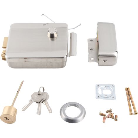 Ortviai Serrure Électrique pour Interphone Portier 12 V, Verrouillage à Rouleau, Finition Brossée, Métal Robuste