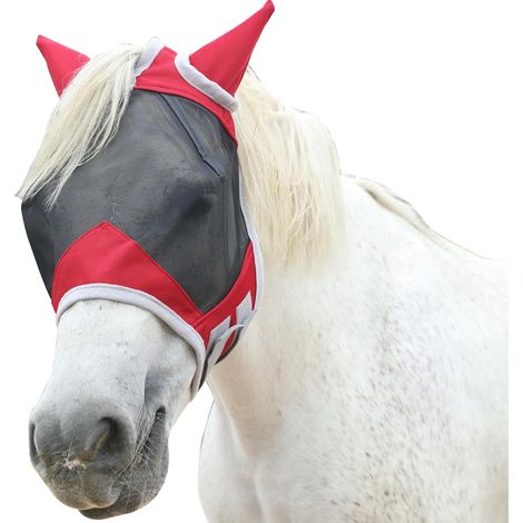 Horse Fly Mask with Ear Protection, Red L (1/5)
