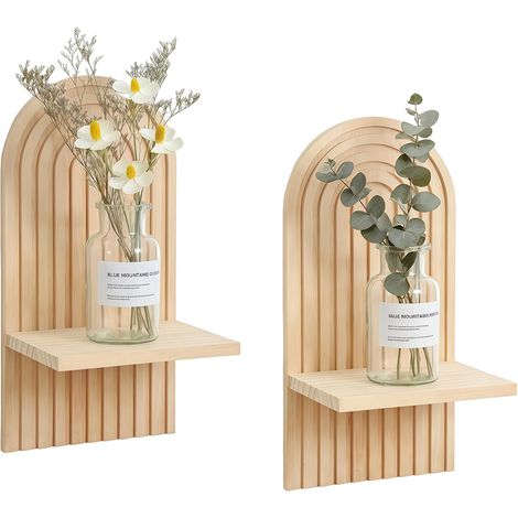 Étagère Murale en Bois Massif Style Boho Flottante pour Plantes et Décoration Design Nordique Rustique pour Salon Chambre Bébé et Salle de Bain Support Invisible Bois Naturel (1/5)
