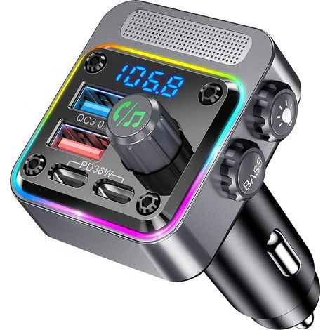 Bluetooth voiture, Transmetteur FM Bluetooth, Pd 36W qc3.0 18w charge rapide, allume - cigare avec musique, téléphone mains libres, basse, adaptateur radio de voiture, lecteur audio mp3 (1/5)