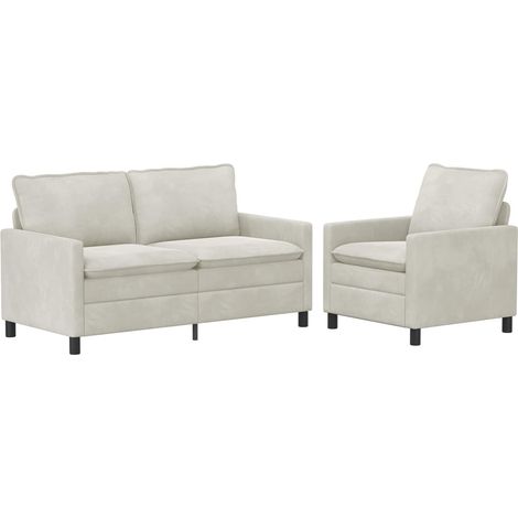 Ensemble de Canapés 2 pc Crème Velours vidaXL (1/5)