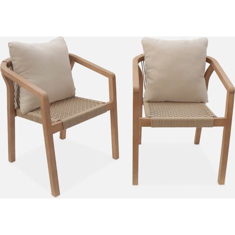Set 2 sedie impilabili in legno e corda