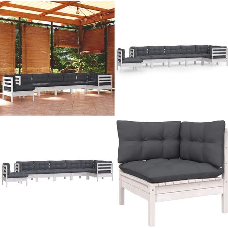 Salon de jardin 8 pcs avec coussins blanc bois de pin massif - Salon De Jardin - Mobilier De Jardin - Ensemble Salon De Patio - Meubles De Jardin - Bois De Pin - Home & Living (1/5)